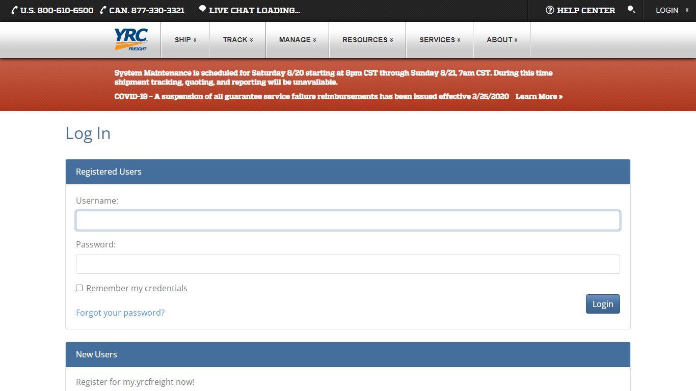 my.yrc: City or ZIP/Postal Code Lookup